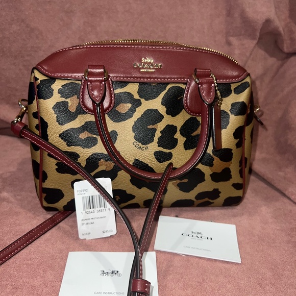 Coach Handbags - Coach Leopard Print Satchel with Red Accents